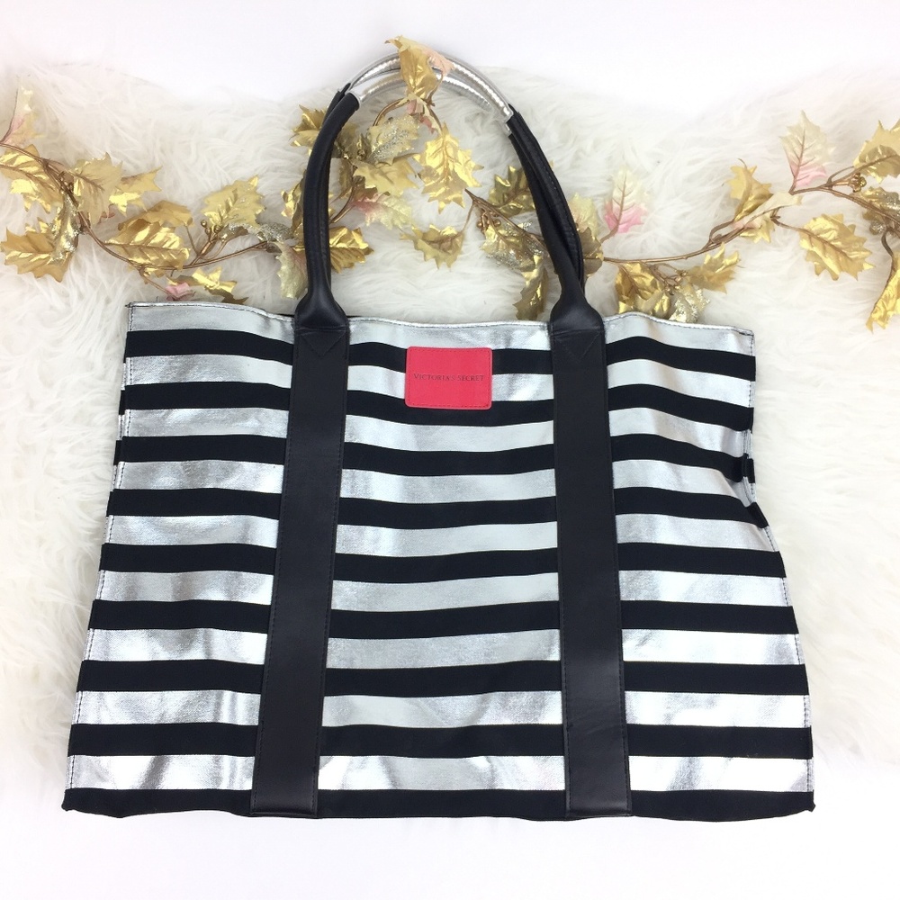Victoria's secret silver black bag Tote travel NW